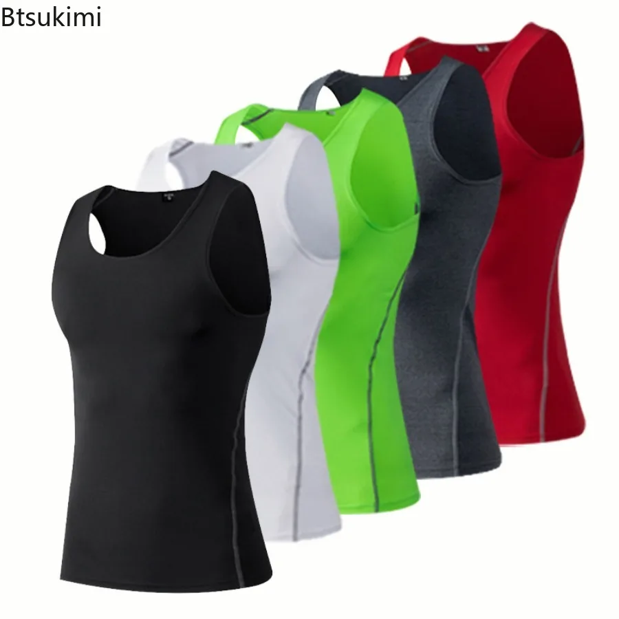 

2025 Summer New Men's Sports Tight Vest Quick Drying Breathable Elastic Vest Running Sweatshirt Fashion Fitness Training Tops