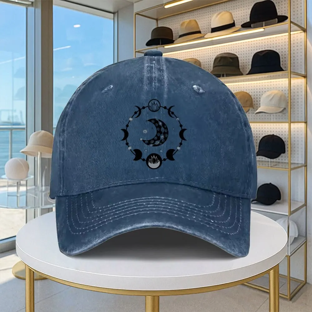 Moon Phase Celestial Magic Baseball Cap Washed Vintage Outdoor Casual Adjustable Unisex Hat