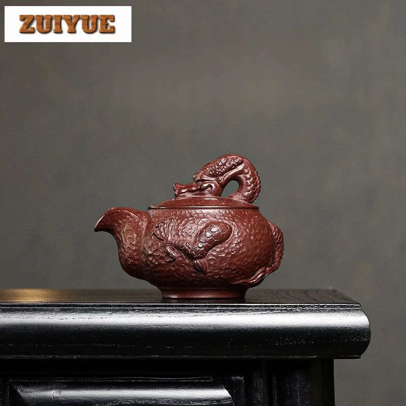 240ml Vintage Yixing Purple Clay Teapots Handmade Dragon Pot Raw Ore Stone Red Mud Kettle With Strainer Zisha Tea Set Decoration