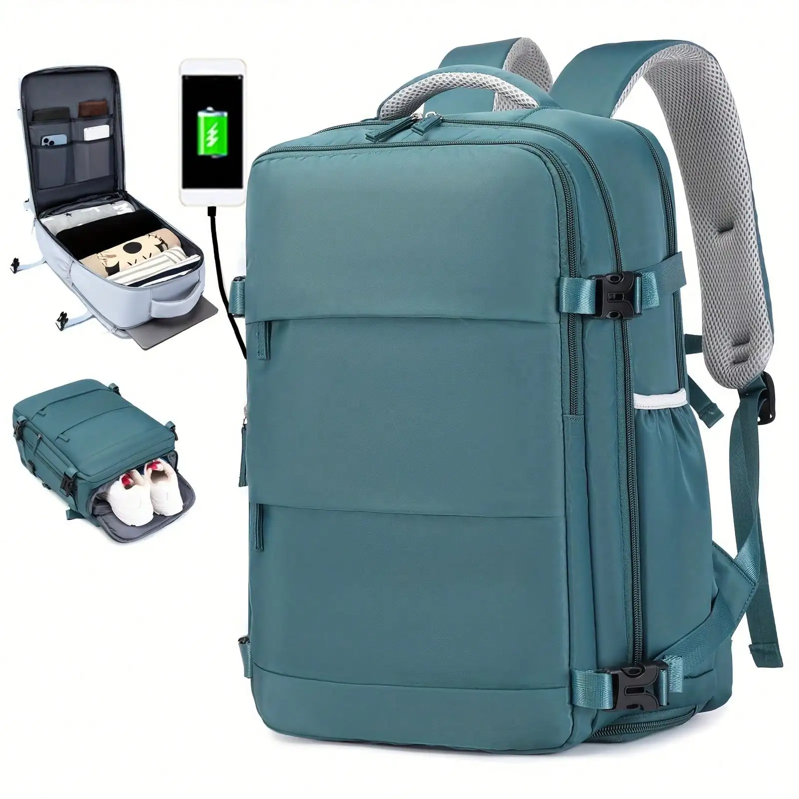 Travel Backpack With Shoe Organizer Compartment, Expandable Duffel Bag, Large Capacity Laptop School Bag