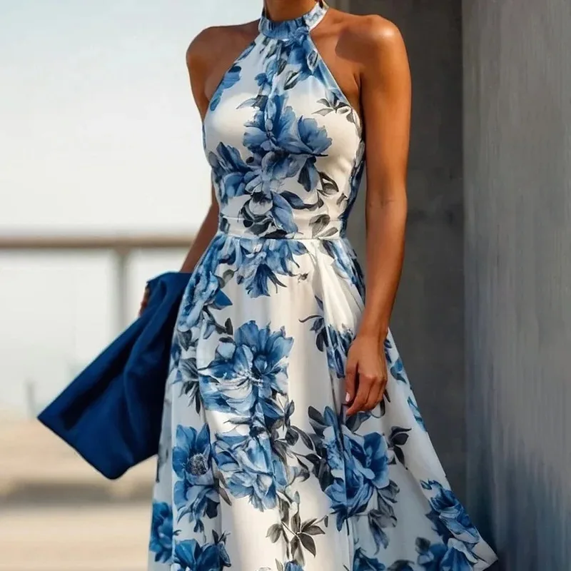 Elegant Floral Print Long Maxi Dress for Women Spring Summer Flowy Boho Dresses Casual Party Evening Gowns view 4