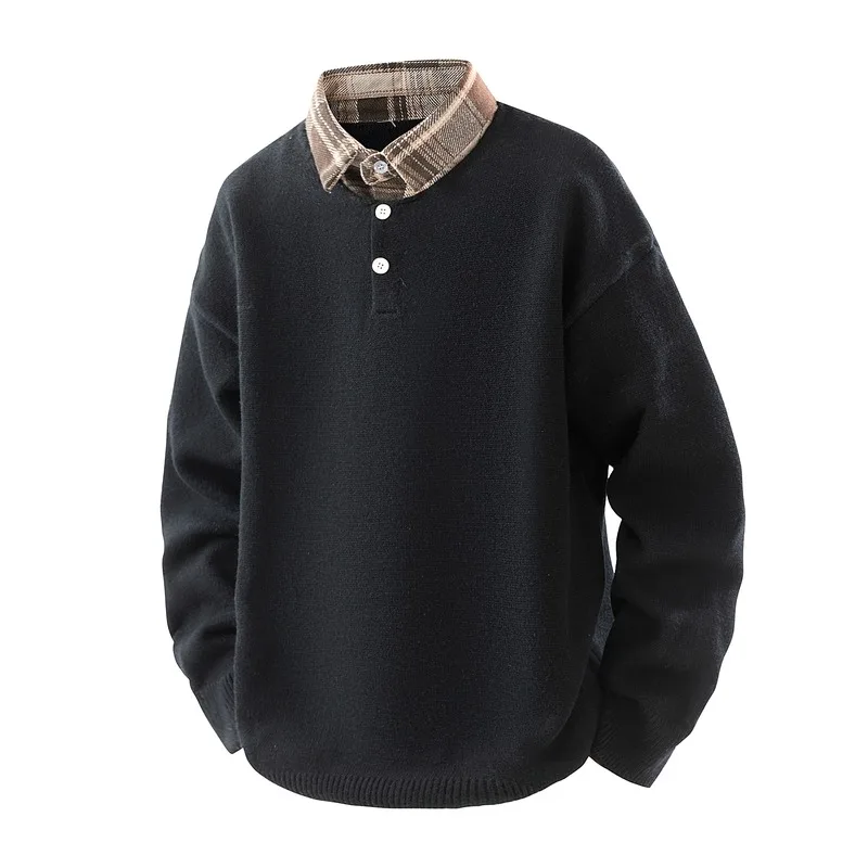 Autumn and Winter Two-piece Shirts Sweaters Knitted Bottoming Shirts Men's Button-down Long-sleeved Pullover Fashion Tops