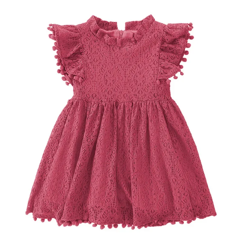 

Summer Elegant Kid Girls Dress Lace Hollow out Wedding Party Princess Children Dress Ruffle Sleeve Costume Baby Clothes A477