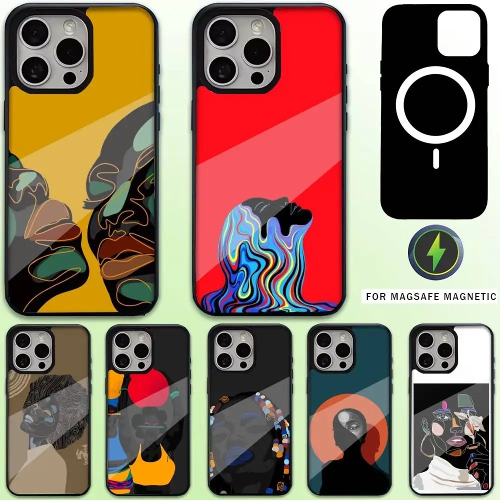 

African Art Phone Case For iPhone17,16,15,14,13,12,11 Plus,Pro Max Magnetic For Magsafe Wireless Charging