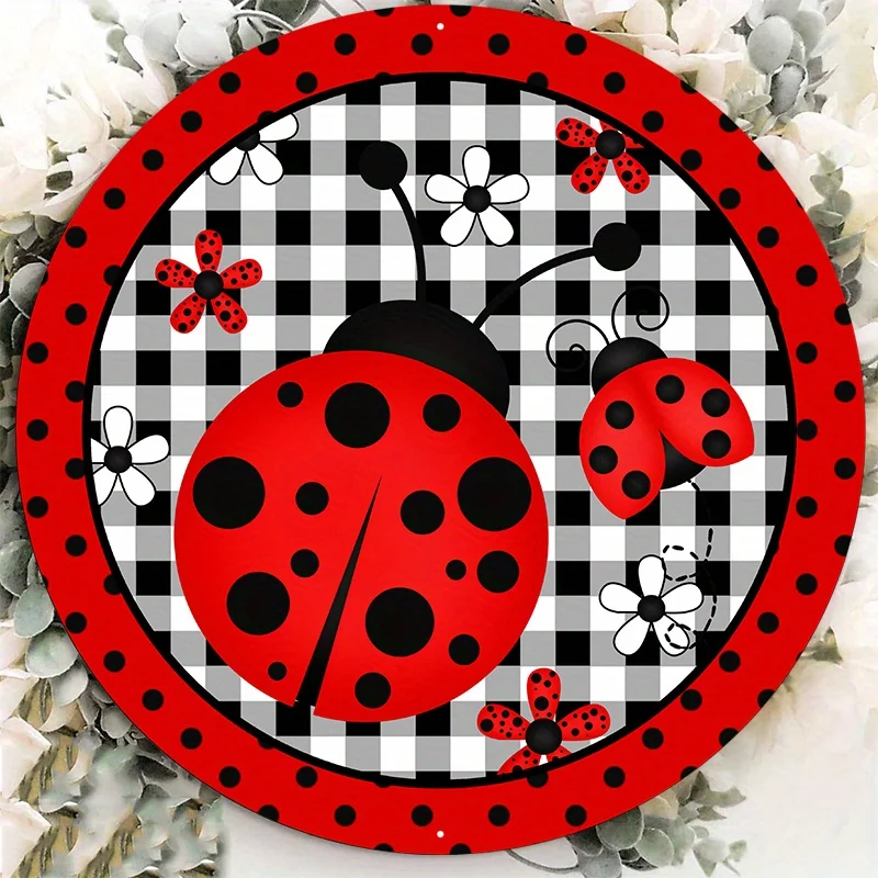 1pc 8x8inch Aluminum Lady Bug Sign - Durable & Versatile Wreath Attachment, Perfect Festive Summer Decoration for Your Home