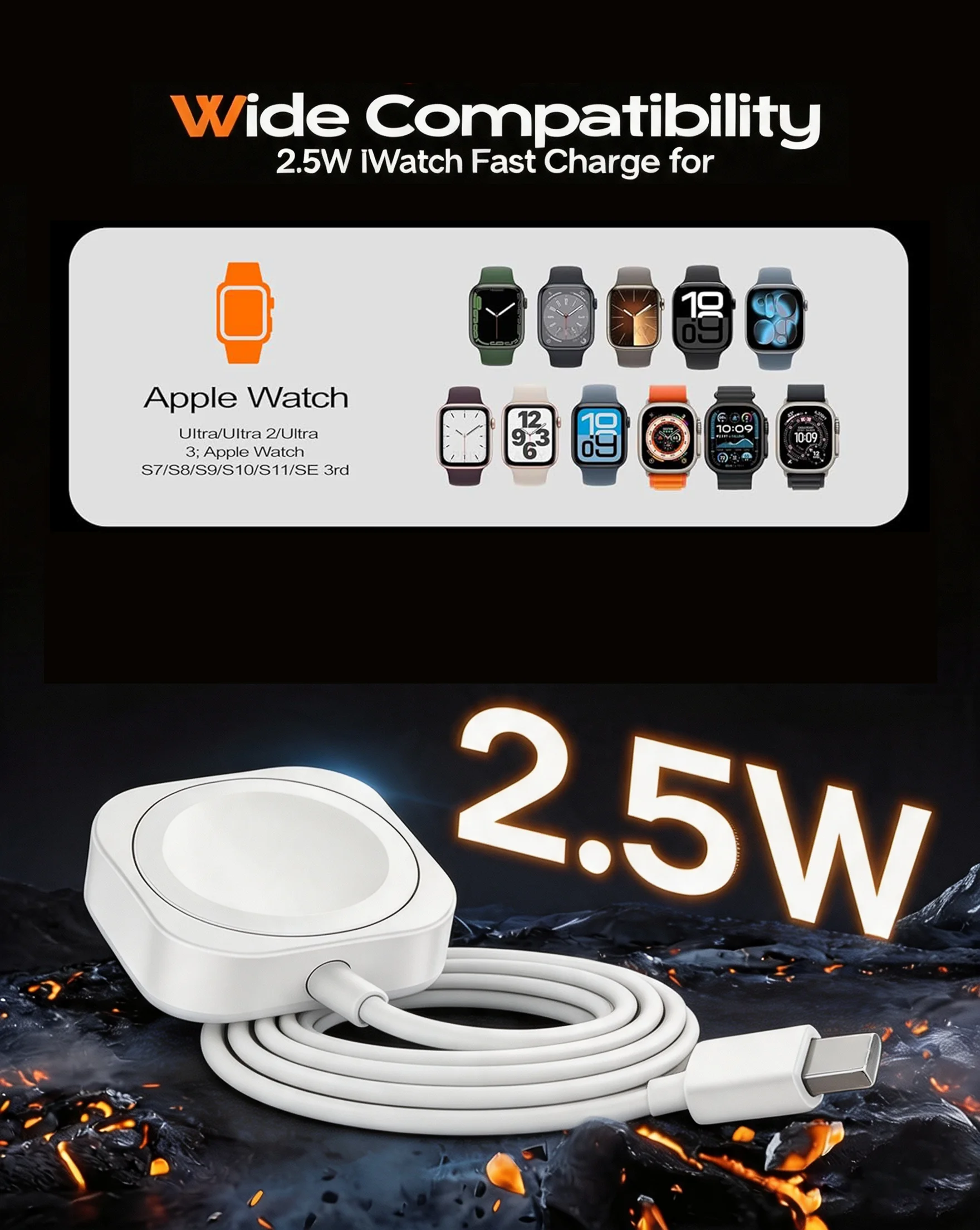 Magnetisches Kabelloses Schnell-Ladegerät für Apple Watch Series 10 9 8 7 6 5 4 3 2 1 Ultra Hermes Edition Tragbares iWatch-Ladekabel – Detail 6