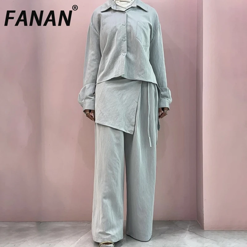 

FANAN Temperament 2 Piece Set For Women Lapel Single Breasted Fit Shirts+high WaIst Straight Pants Fashion Suits 2025 Summer New