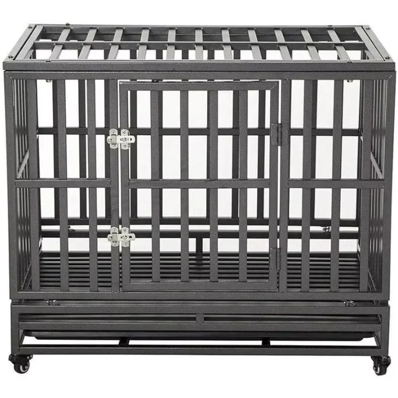 

38 Inch Heavy Duty Dog Cage Metal Kennel and Crate for Large Dogs,Easy to Assemble Pet Playpen with Four Wheels,Black