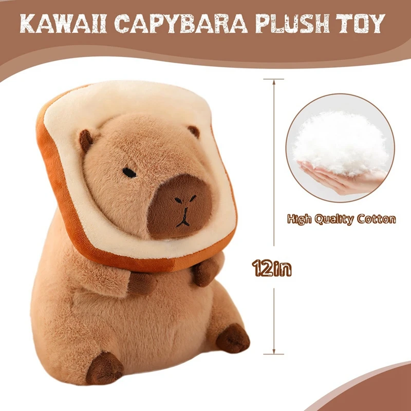 Almofada de pelúcia capivara fofa com pão, boneca macia kawaii, brinquedos bichos de pelúcia