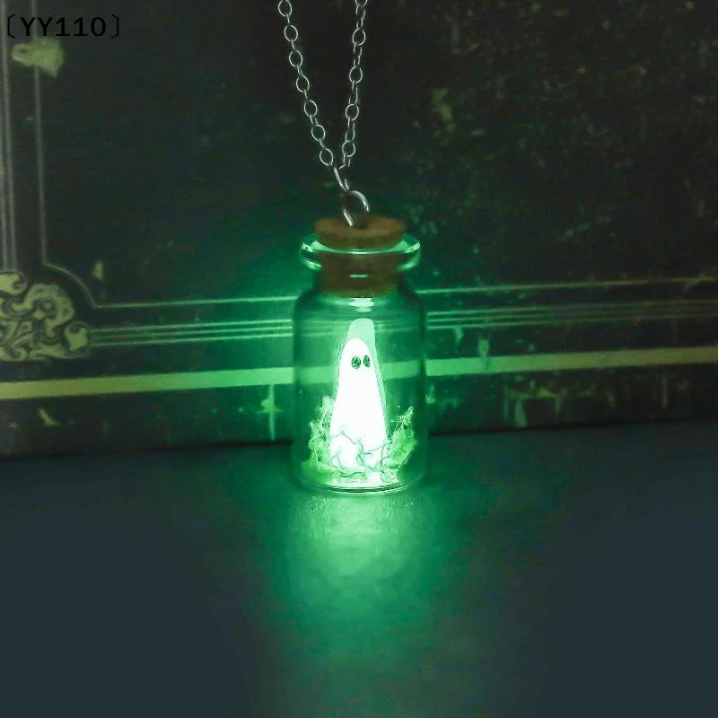 Luminous Ghost Necklace Halloween Tiny Glow Drifting Bottle Adopt Ghost Earrings Creative Design Green Specter Jewelry〔YY110〕