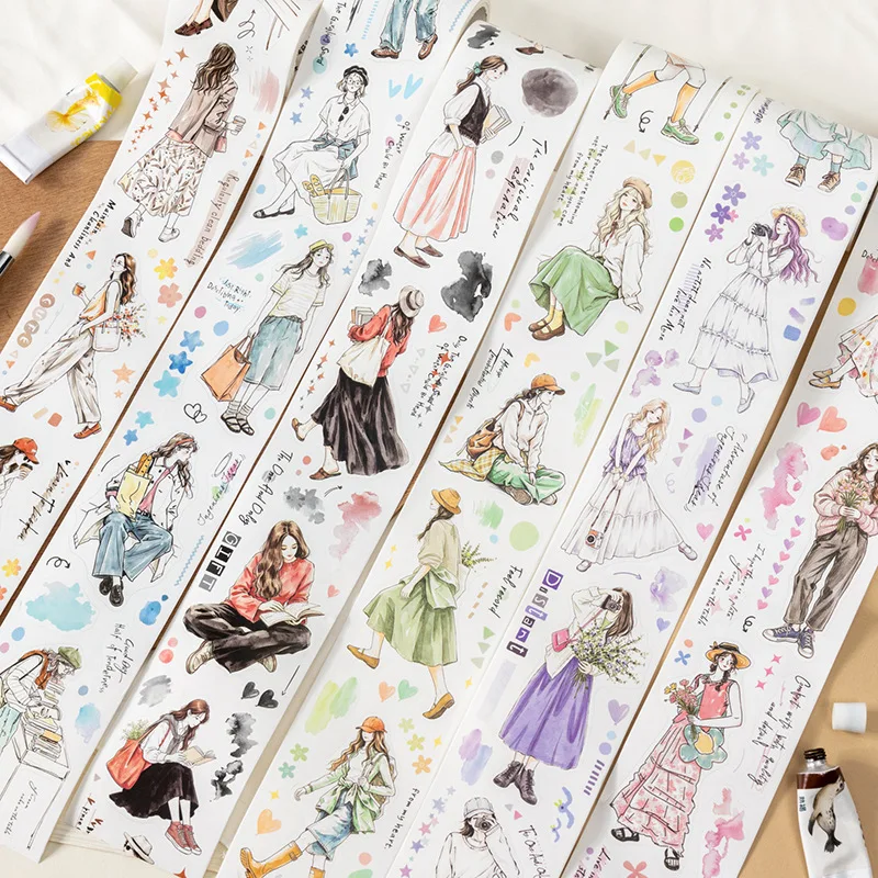 1pcs/1lot Decorative Adhesive Tapes Collection of Colored Drawings of Girls Tapes DIY Paper Scrapbooking Japanese Stickers