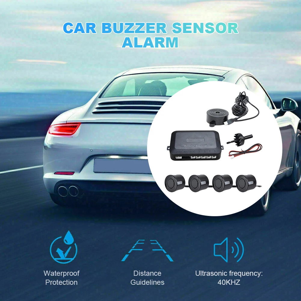 

Buzzer Car Reversing Radar 12V Probe System Parking Sensor Kit Car Reverse Backup Rear Radar System Sound Alarm Safety Kit