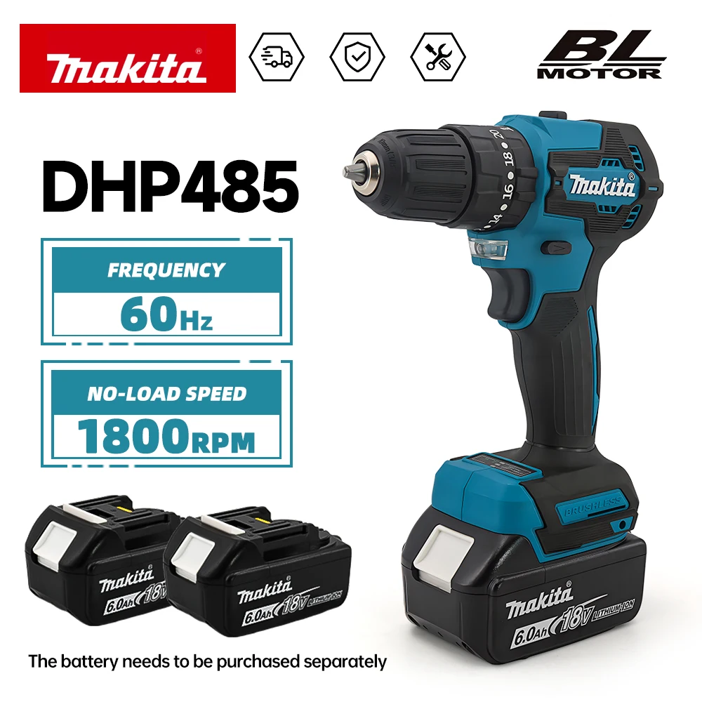 Makita DHP485 LXT Compact Brushless Drill Rechargeable Cordless Electric Drill 1800RPM High Speed Power Tool For 18V Batttery