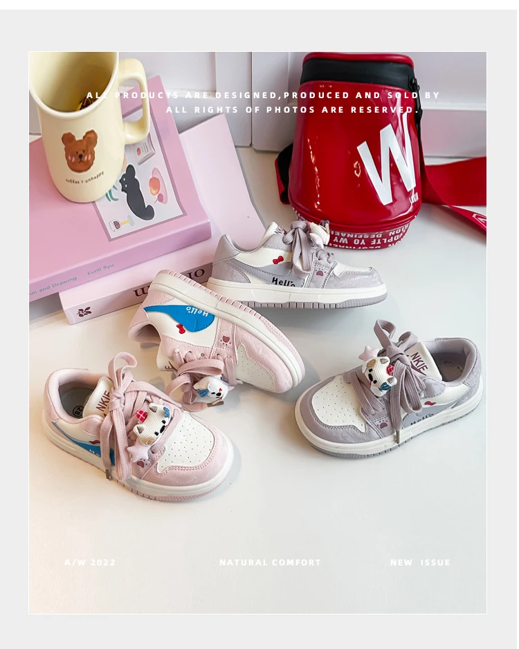 Kids'Casual Shoes PU Leather Cartoon Autumn Fashion Flat Shoes For Children Anti-slip Breathable Purple Pink Shoes Size 27-37