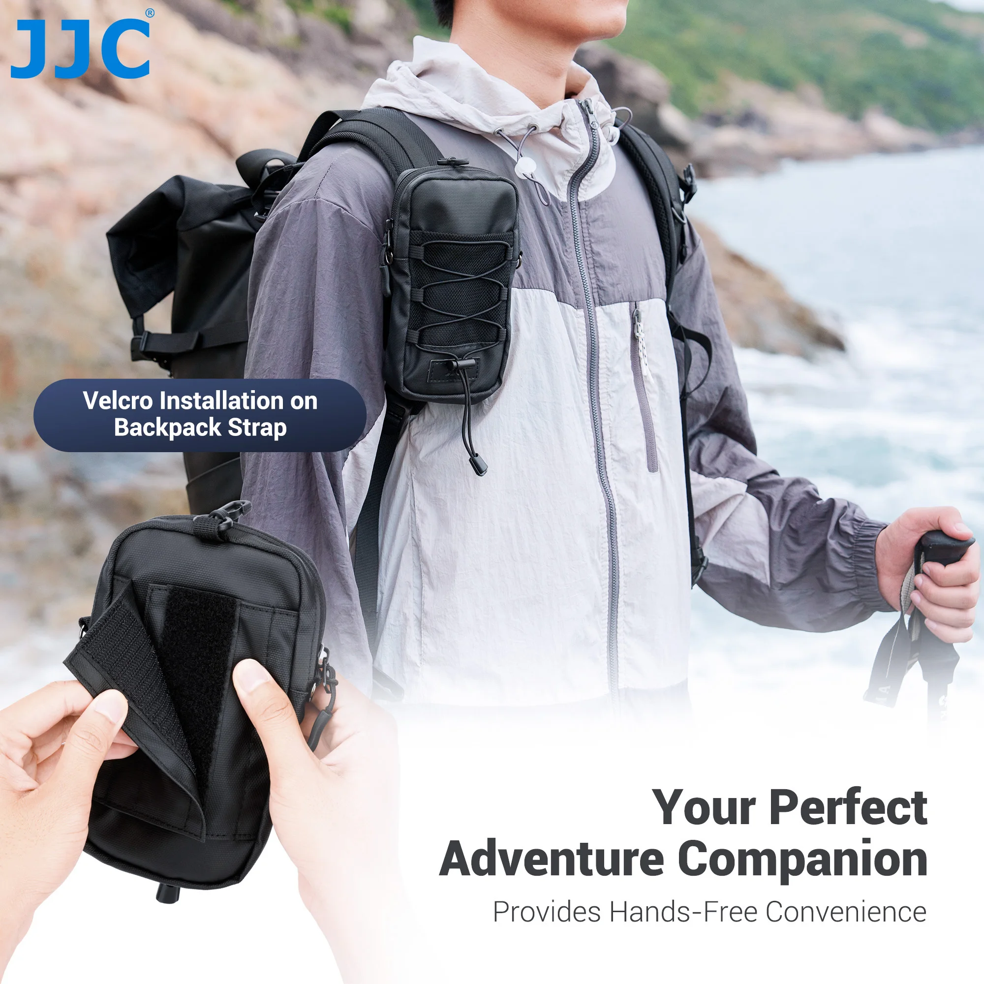 JJC Backpack Shoulder Strap Pouch Zipper Pocket Storage Sports Camera/Phone/Memory Cards for Hikers & Climb