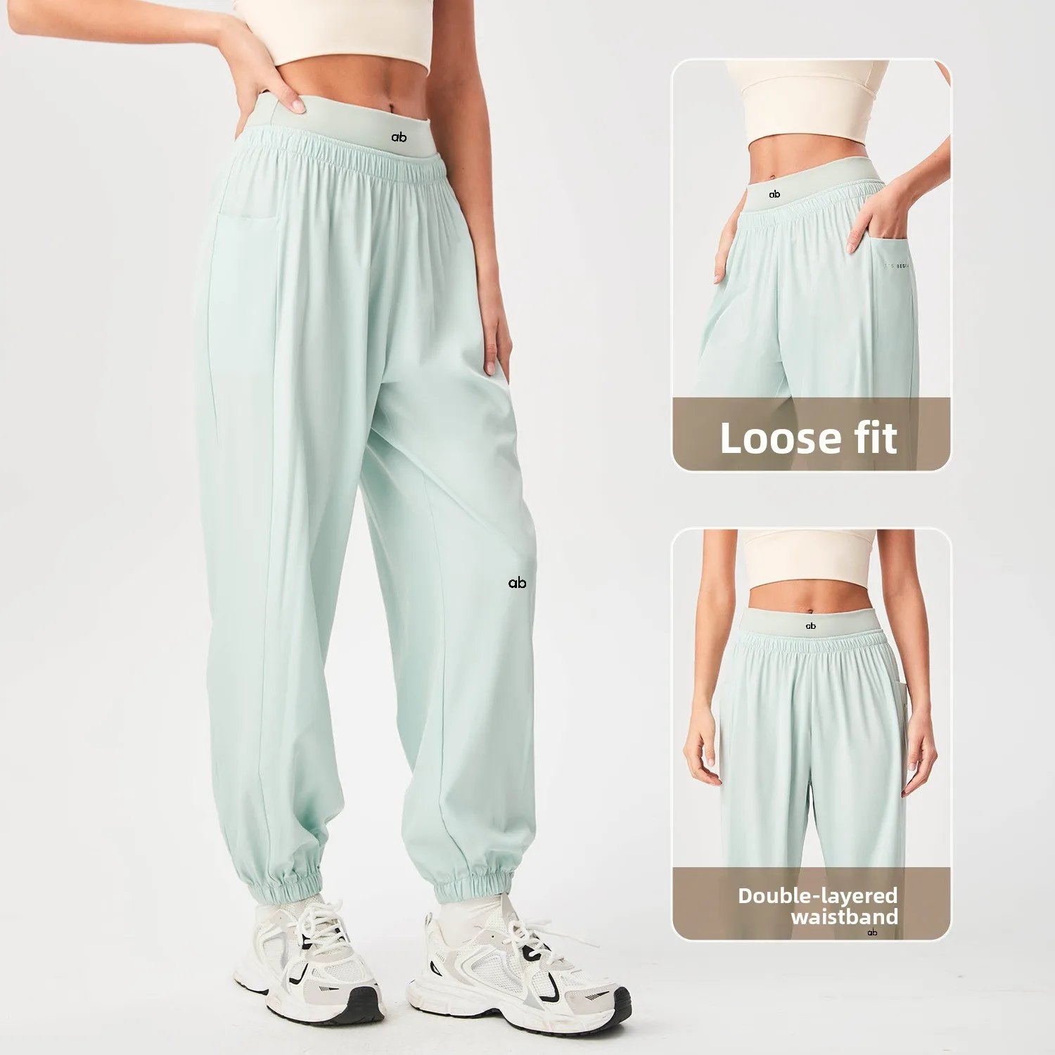 Women High Waist Tummy Control Yoga Pants Quick Dry Slim Fit Joggers Pants Fitness Dance Training Running Sports Long Trousers