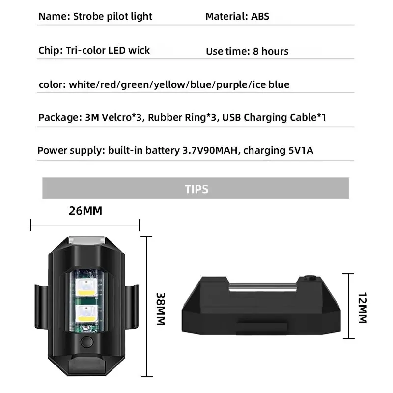 LED Strobe Safety Light for Motorcycle & Scooter – Mini Anti-Collision Turn Signal with 7-Color Drone Flashing gallery 4