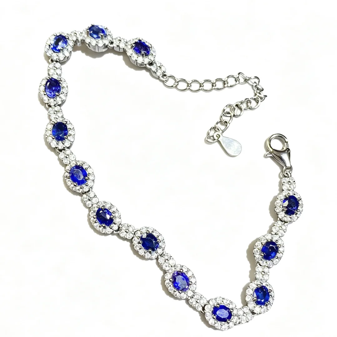 Radiant Natural Sapphire Bracelet 3*4mm S925 Pure Silver Fashion Jewelry Blue Gem Elegant  Trendy Jewelry