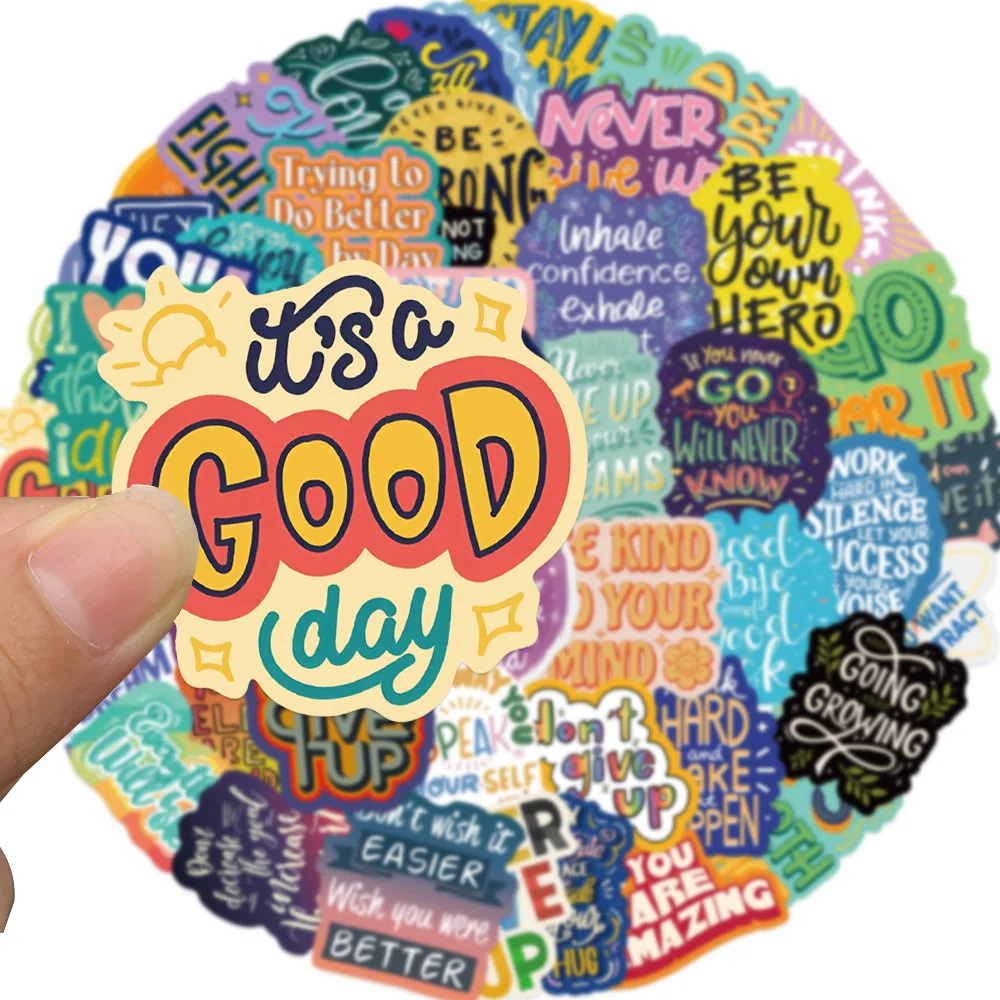 50 Cartoon Inspirational English Stickers Luggage Notebook Tablet Phone Waterproof Stickers