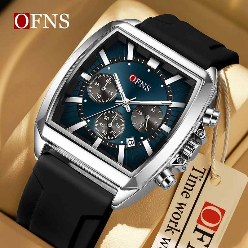 

OFNS7216 Men's Sports and Leisure Quartz Watch Multi functional 3ATM Waterproof Six needle Timing Luminous Silicon Tape