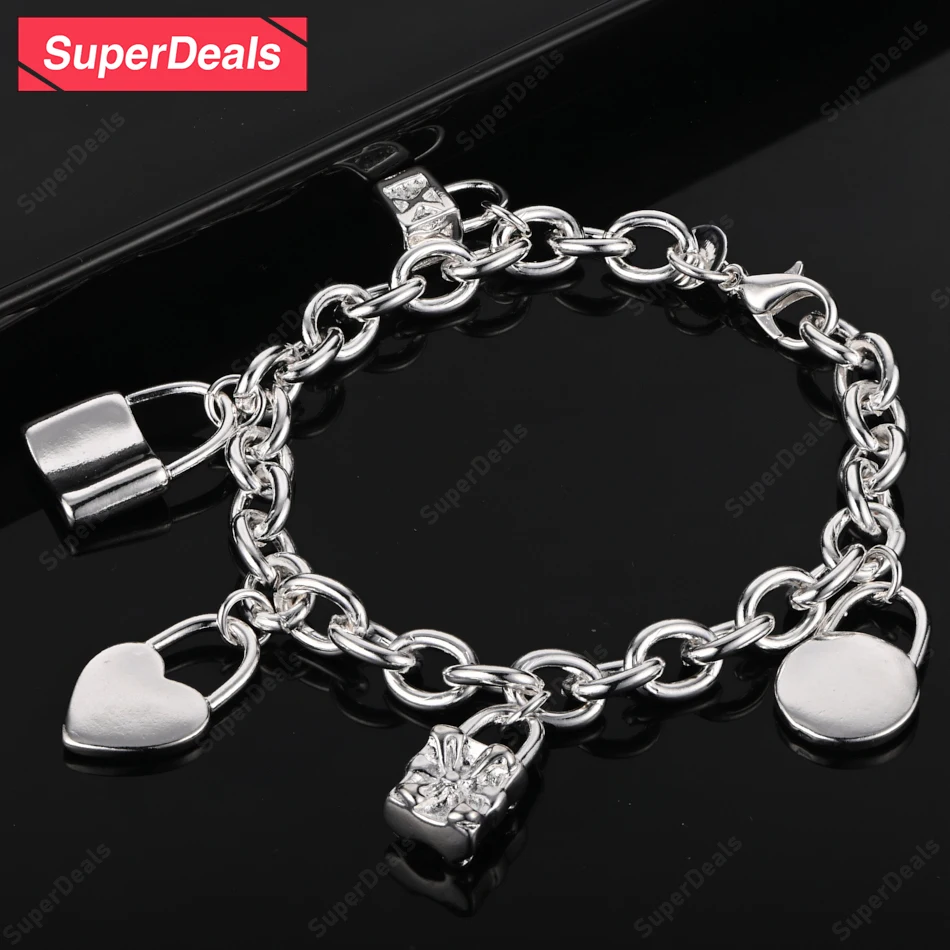 

SuperDeals 925 Sterling Silver Lock Bracelet Exquisite Accessories Women Party Valentine'S Day Gift Wedding Fashion Jewelry