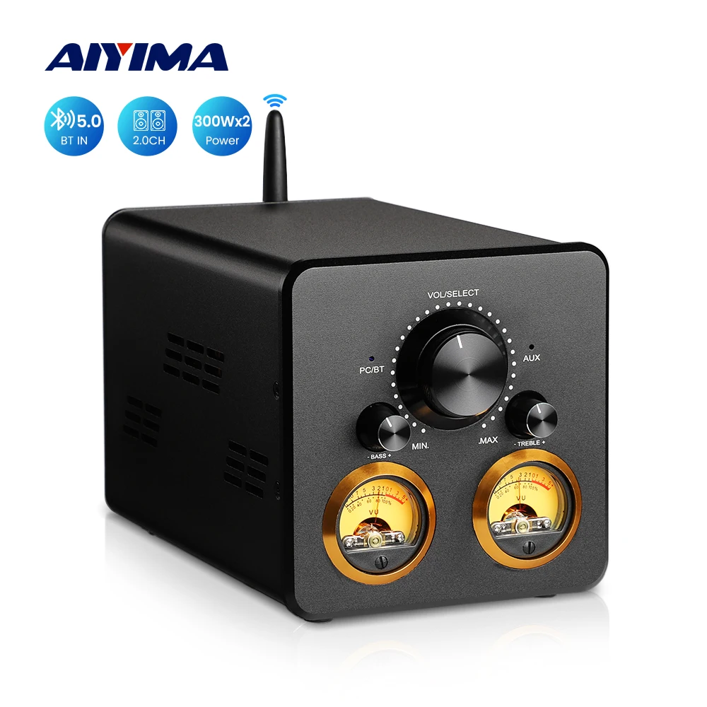 

AIYIMA TPA3255 Bluetooth Power Amplifier 300Wx2 Dual Channel VU Meter Amplifier Stereo USB Amplificador APTX-HD Home Audio AMP