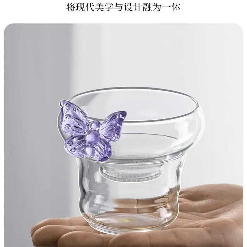 Glass Tea Leak Porous Tea Filter Butterfly Tea Residue Filter Compartment Funnel High Borosilicate Laser Punching Slag