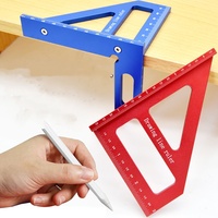 3D Multi-Angle Woodworking Square Protractor, Aluminum Alloy Miter Triangle Ruler T-Type Scriber - 22.5/30/45/60/67.5/90 Degree