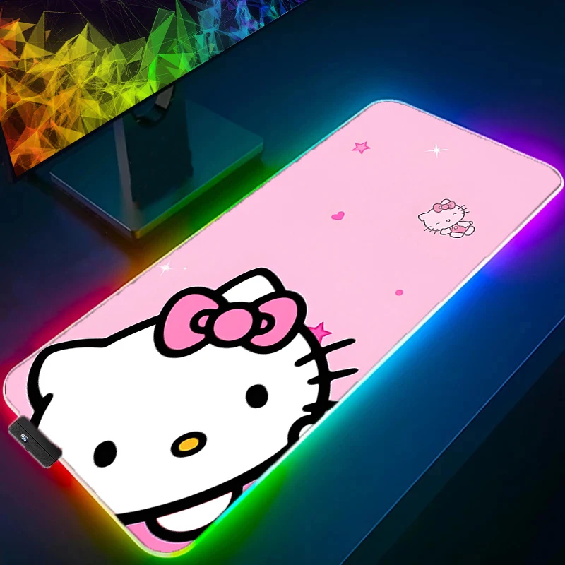 Imagem -05 - Rgb Led Mouse Pad Padrão Olá Kitty Bloqueio Borda Mousepad Grande Mouse Pad Computador Jogos Teclado de Borracha Mesa Kawaii