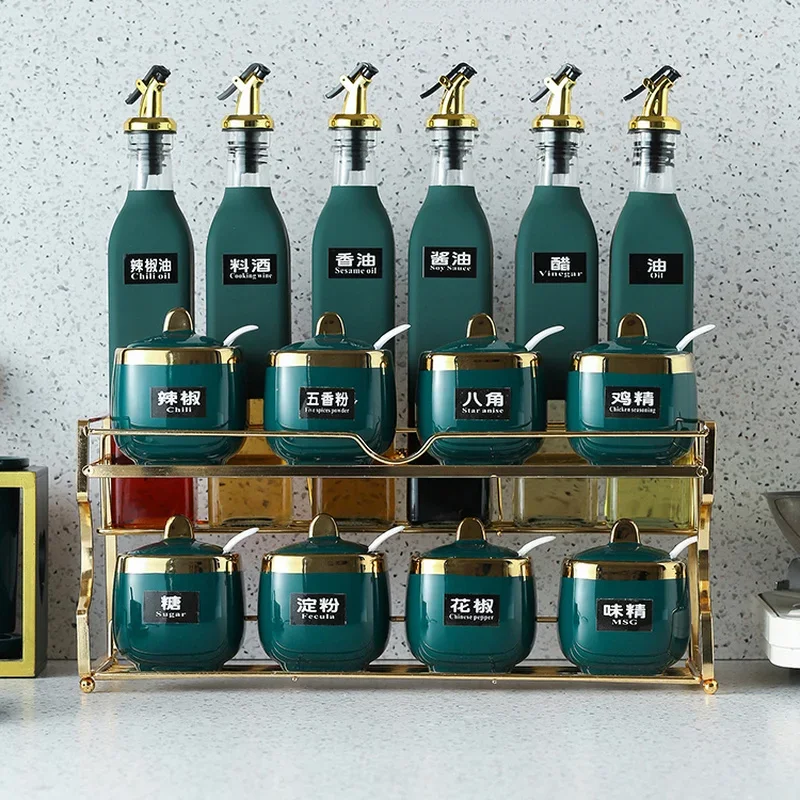 

Luxury Salt Spice Jar Set Sauce Oil Vinegar Bottle Pepper Container Spice Organizer Rack Kitchen Especiero Household Storage