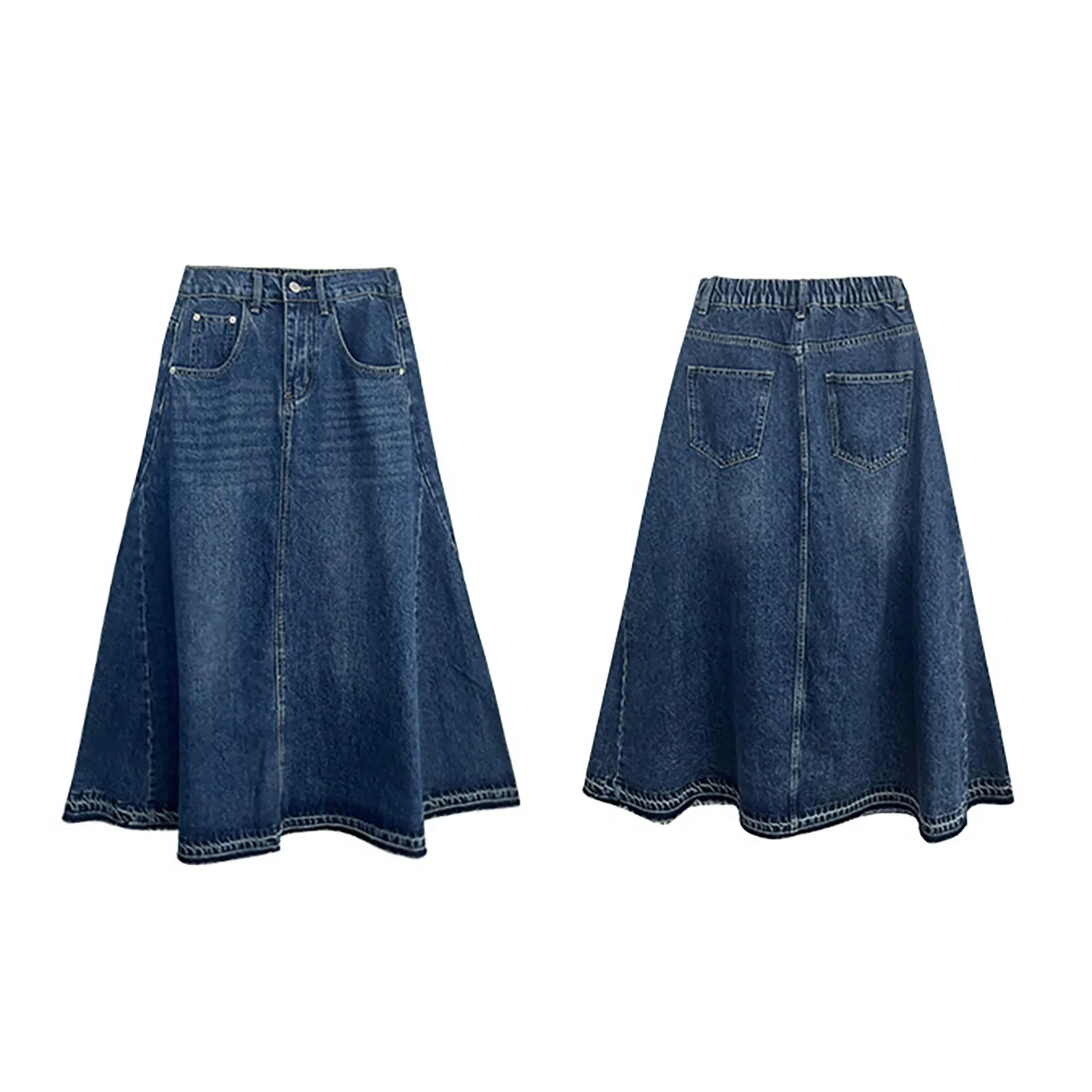 Denim Skirts Women Vintage Simple Fashion Casual Maxi Long Faldas Mujer Streetwear Korean Style College Girls Popular All-match