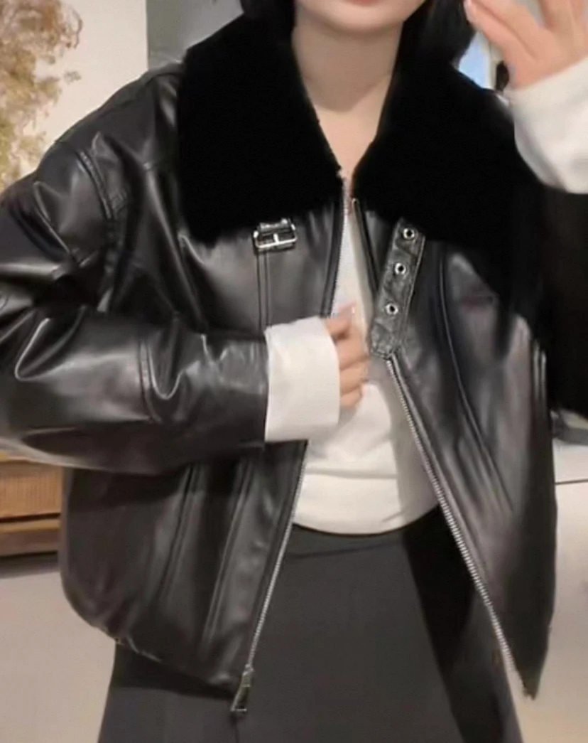 Winter New Sle Women's ort Genuine Leather Jaet eepskin down Jaet High-End Feelings Coat Zipper Closure Long Sve