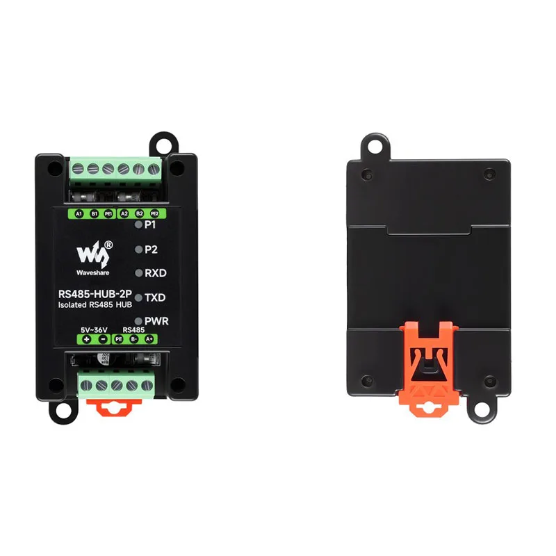 Industrial Isolated 2-Ch RS485 Hub Repeater, Rail-Mount 1-to-2 Port Expander, Signal Isolation Module