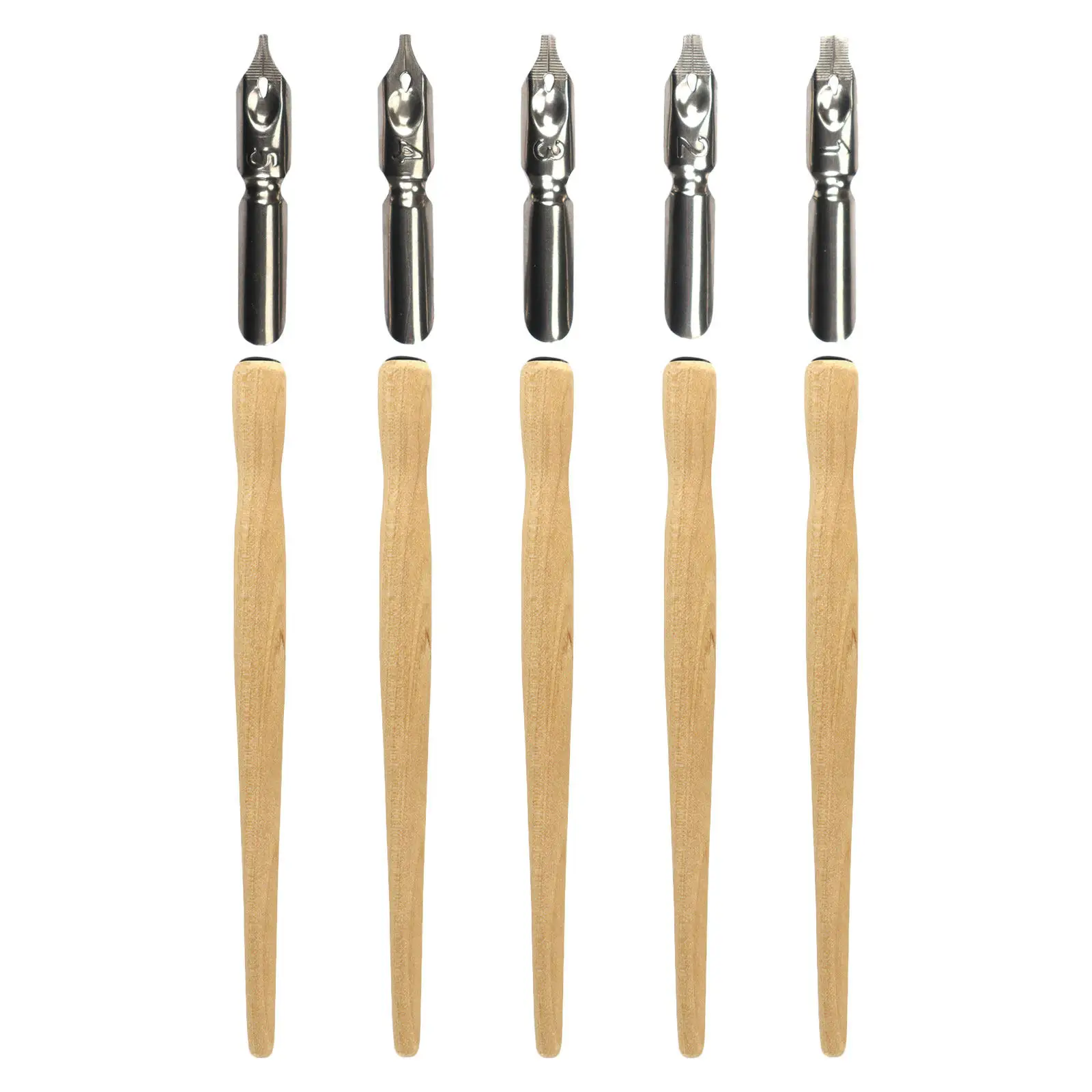 5Pcs Dip Pen Calligraphy Fluid Writer Set Ergonomic Wood Holder Long-Lasting Ink Flow Hand Lettering Drawing Sketching Art