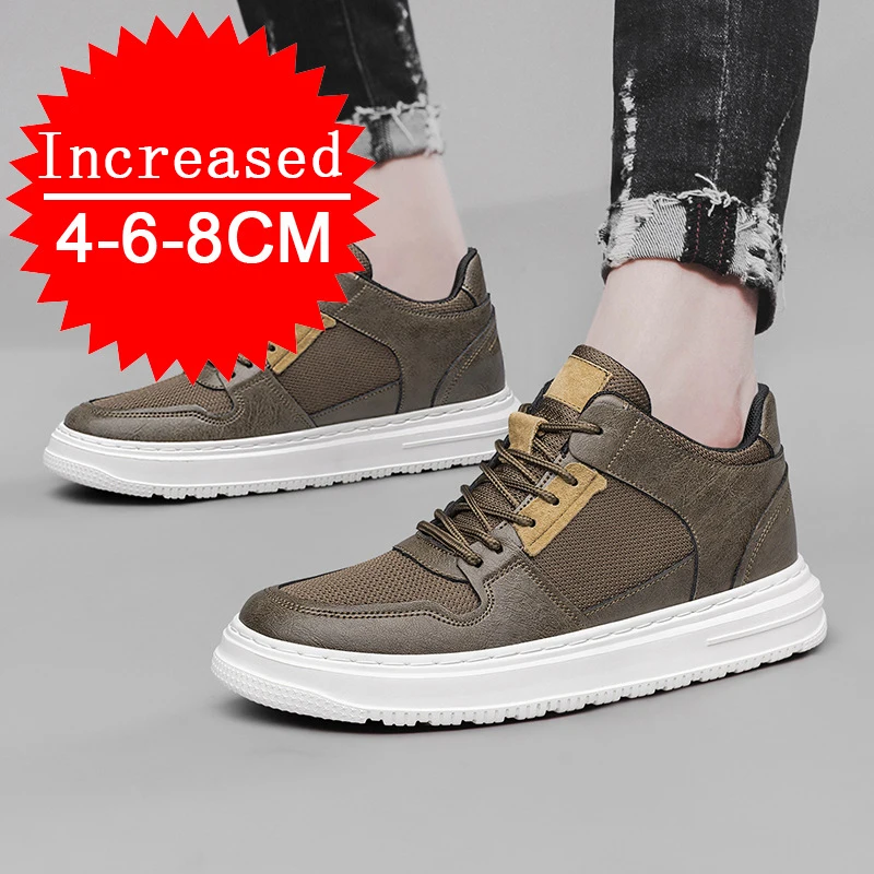 

Outdoor Sneakers Spring New Men's Genuine Leather Lightweight Walking Shoes Trainers Invisible Inner Heightening Hollow Shoes