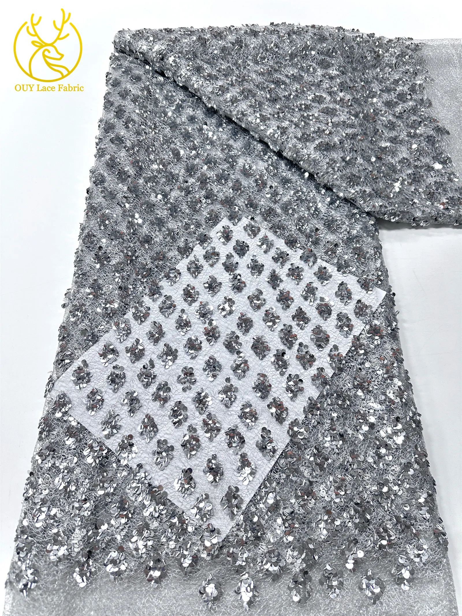 Neuester eleganter französischer Pailletten-Spitzenstoff 2026 Afrikanischer nigerianischer Spitzenstoff, geeignet für Damen-Partykleider und Hochzeitskleider – Detail 14