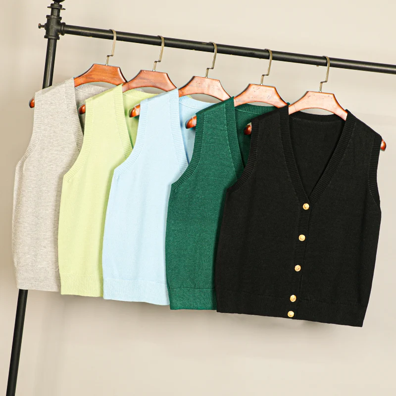 Tops Preppy Style Women\'s Vest Cropped Sweater Sweaters Clothing Blouse Pullover Warm Korean Padded Woman Female Sleeveless