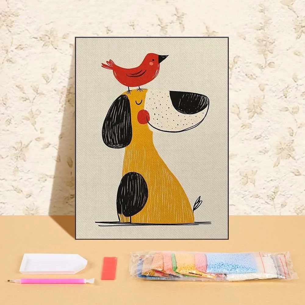 

Diamond Painting Rhinestone Dog And Bird DIY Cartoon Diamond Mosaic Suitable For Beginners Child Hobby Gift Full Round Drill
