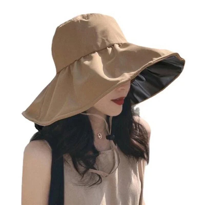 Spring Autumn Sun Protection Hats For Women Ladies Korean Big Brim Fisherman Hat Summer Black Gum Sunshade Hat