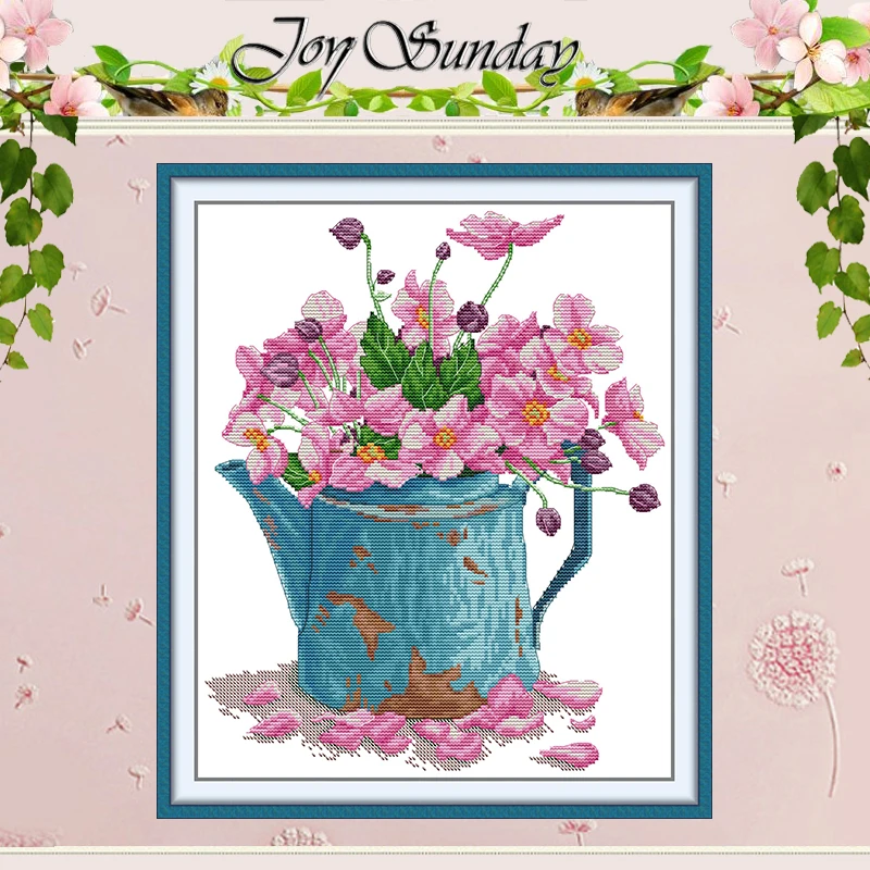 Orchid Watering Can Patterns Counted Cross Stitch Set DIY 11CT 14CT 16CT HD Stamped DMC Cross-stitch Kit Embroidery Needlework