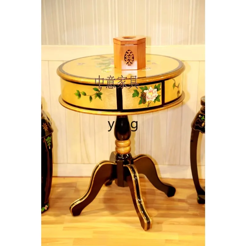 LTT classical furniture hand-pasted gold foil hand-painted casual table and chairs coffee stool casual table