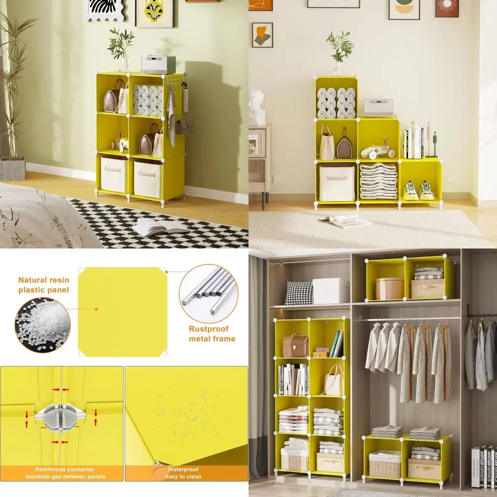 

6-Cube Storage Organizer, Stackable Plastic Shelves for Clothes, Books, and Home Décor, Yellow
