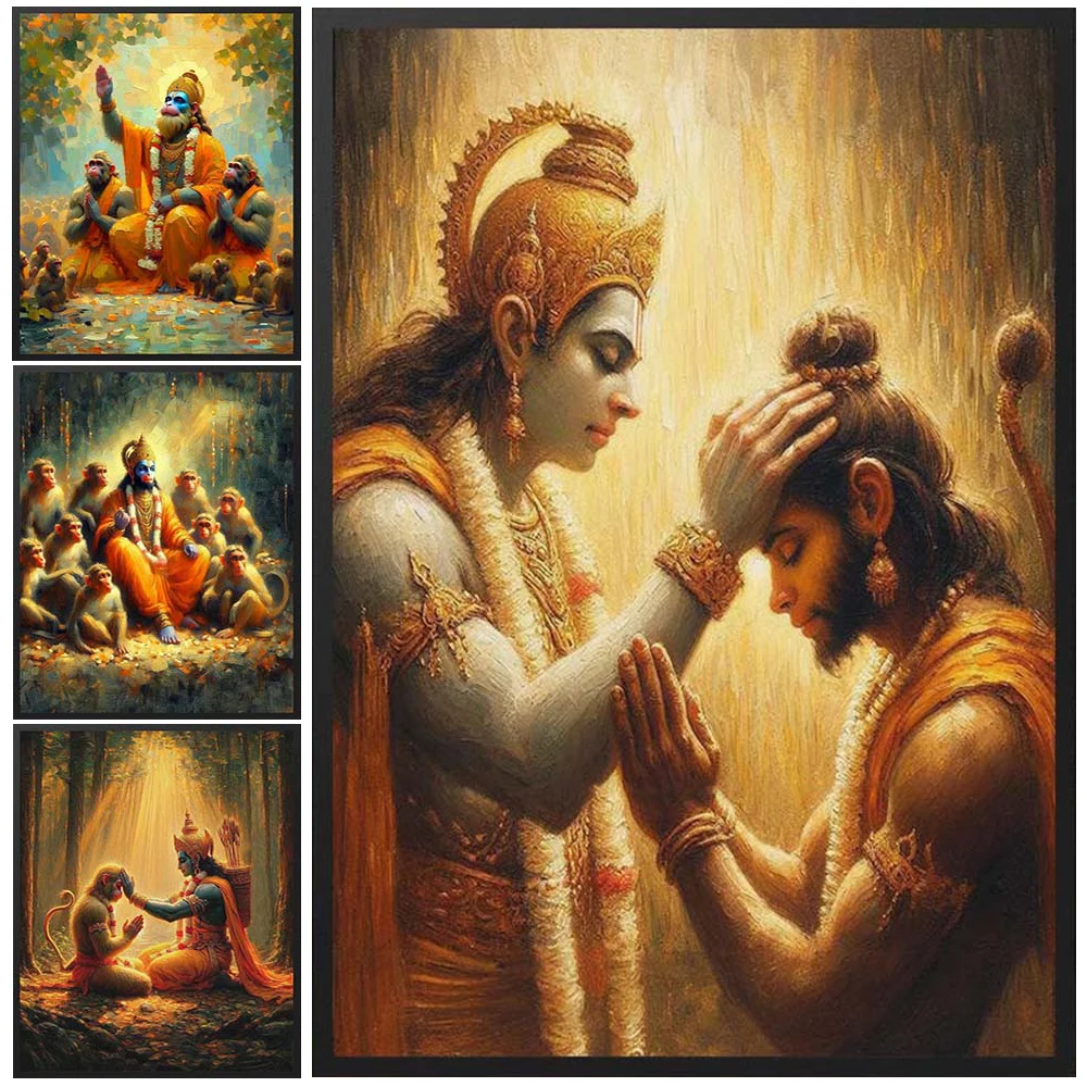 Indian Religion Mythology Hanuman Hinduism Posters Wall Pictures For Living Room Decor Poster Wall Art Canvas Painting Unframed