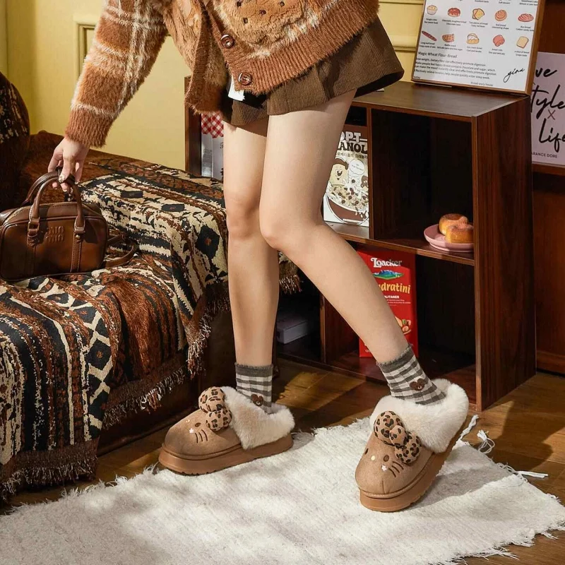 

Cartoon Kittys Slippers Anime Cute Women Plush Slippers Kawaii Y2K Autumn Winter Height Increase Cotton Shoes Home Shoe Gift