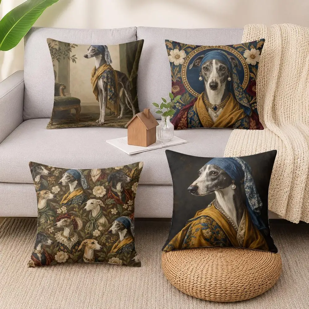 Dog Portrait Art Cushion Cover 1/4Pcs Soft Plush Throw Pillow Cover Double-Sided Print Sofa Living Room Decor