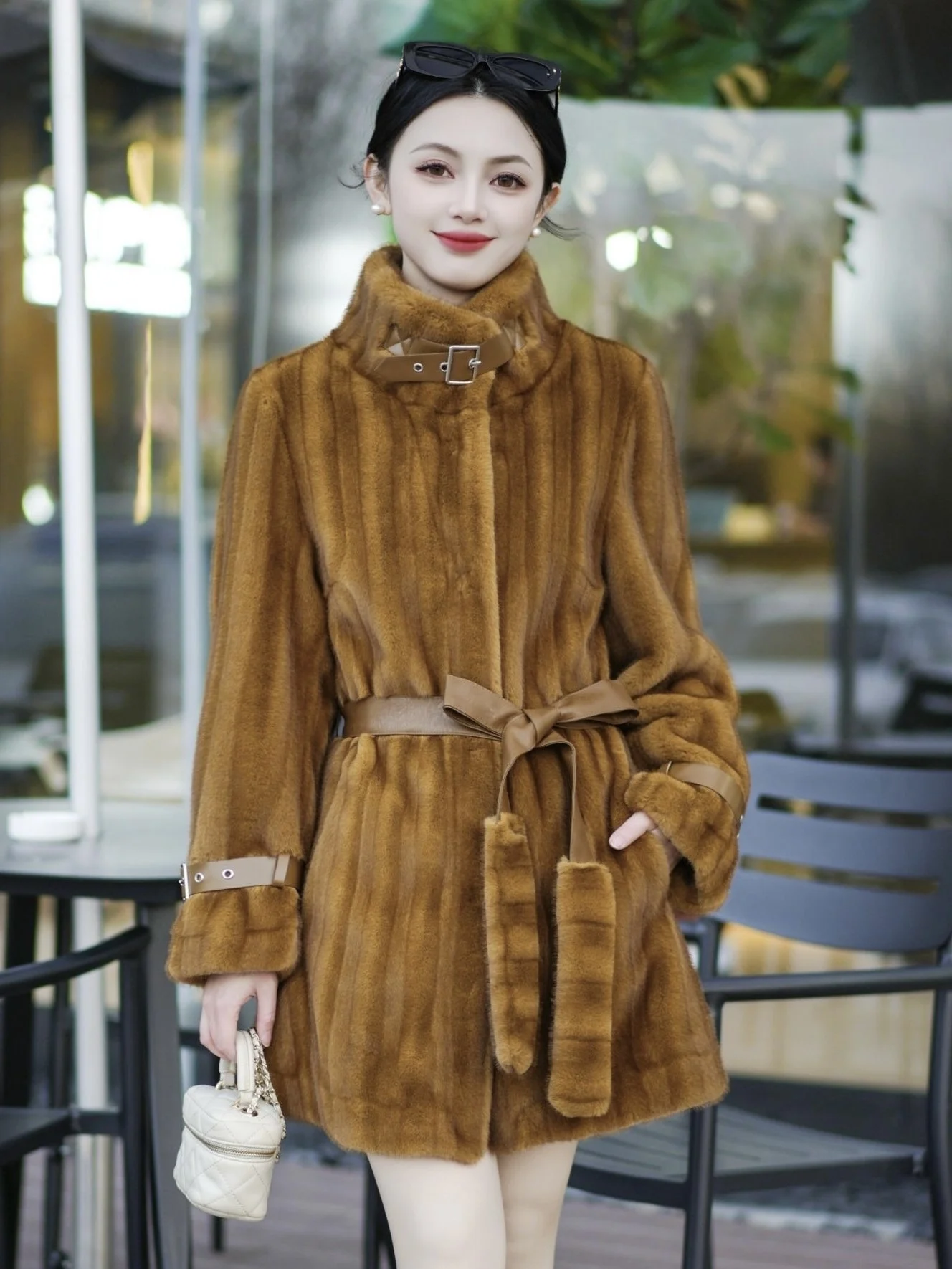 

Eco-Friendly Mink Fur Coat Women's Mid-Length Jaet Winter New Sle Warmth Polyester Fiber Cardigan Sle Pure Color