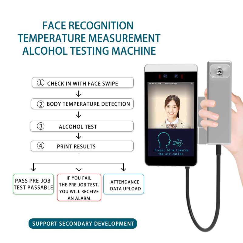 WiFi-Konnektivität, biometrisches Terminal, Gesichtserkennung, Alkoholtestgerät mit anpassbarer ODM-Zugangskontrolle, OEM-Unterstützung