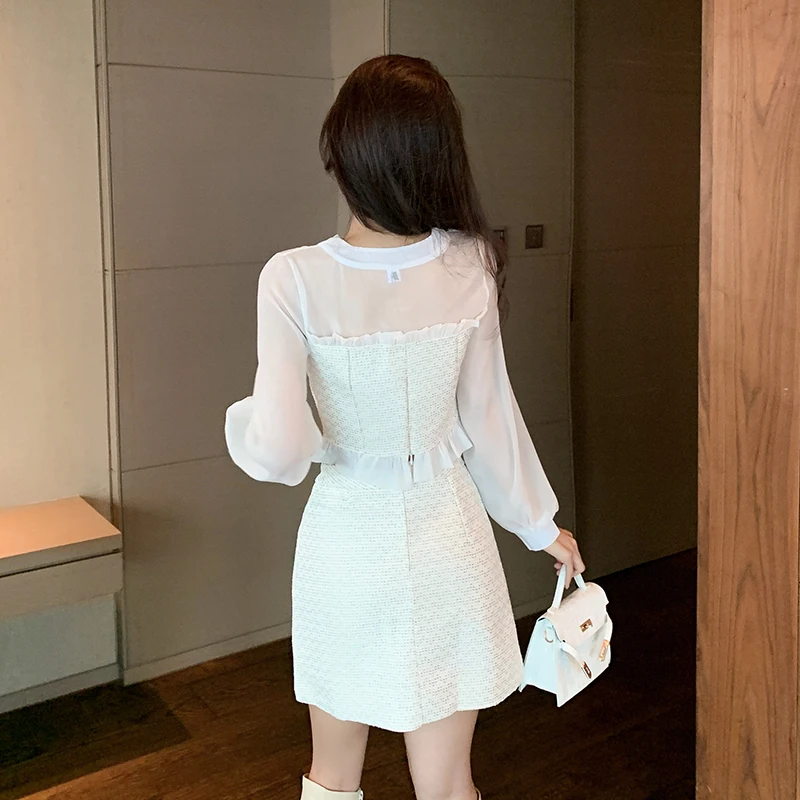 Runway Spring Kawaii 2 Piece Set Women Korean Fashion Patchwork Party Mini Skirt Suit Female Long Sleeve Bow Designer Skirt Sets