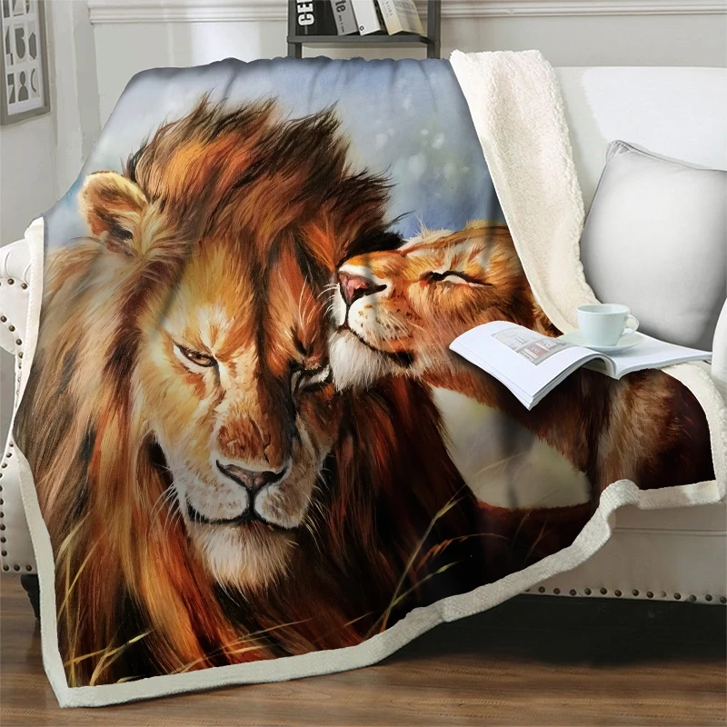 

3D Cartoon Animal Lion Print Yoga Blanket Home Soft Warm Plush Throw Blankets For Beds Sofa Sleep Nap Hiking Picnic Quilts Cover