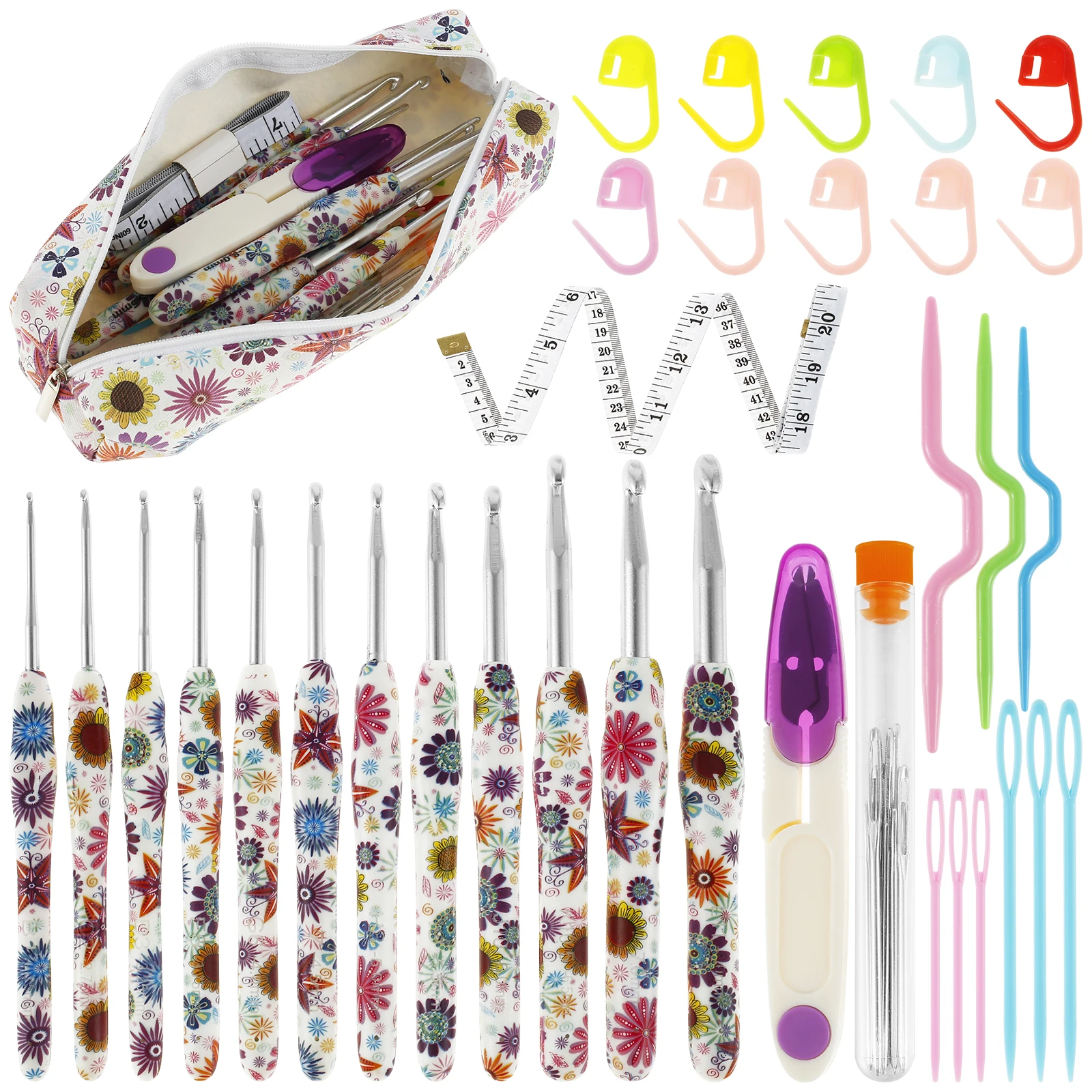 42Pcs Crochet Hooks Sets for Beginners Full Size Soft Handle Crochet Starter Set with Storage Bag Crochet Accessories Ergonomic